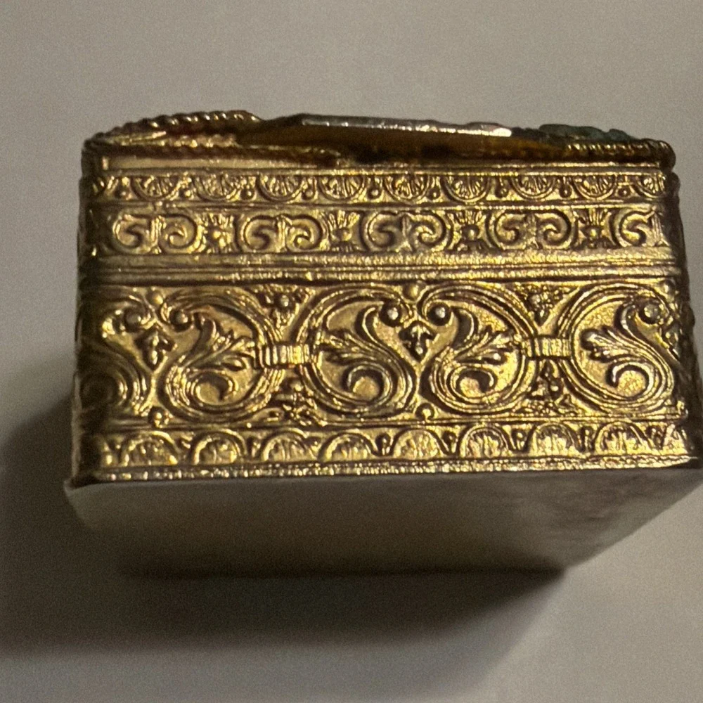Vintage Italian Micro Mosaic Floral Pill Box Gilt Metal Trinket Box Italy